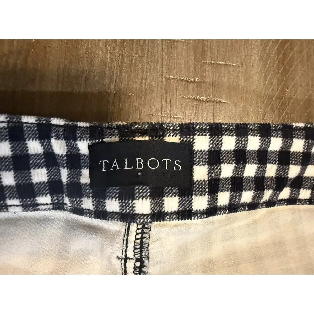 TALBOTS Black White Checked Plaid Corduroy Straight Leg Pants Women's Size 16